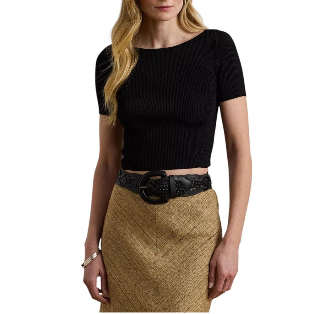 Lauren Ralph Lauren Women's Cropped Short-Sleeve Sweater - Black XXL